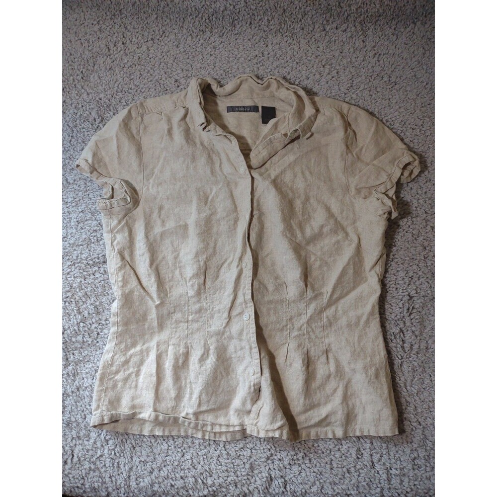 Liz Claiborne Tan Linen Pintuck Collared Button Front 10 Summer Outdoor Beach